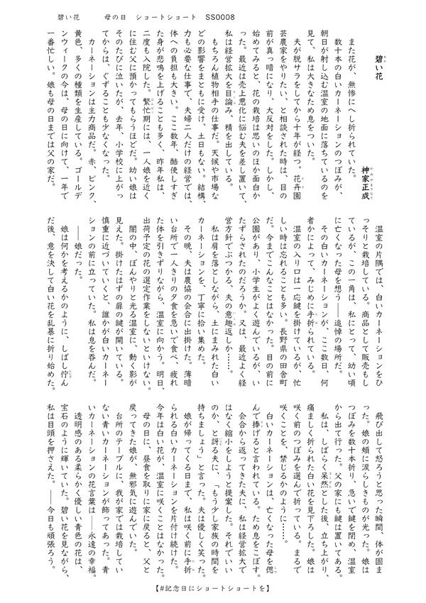 「碧い花」　#記念日にショートショートを